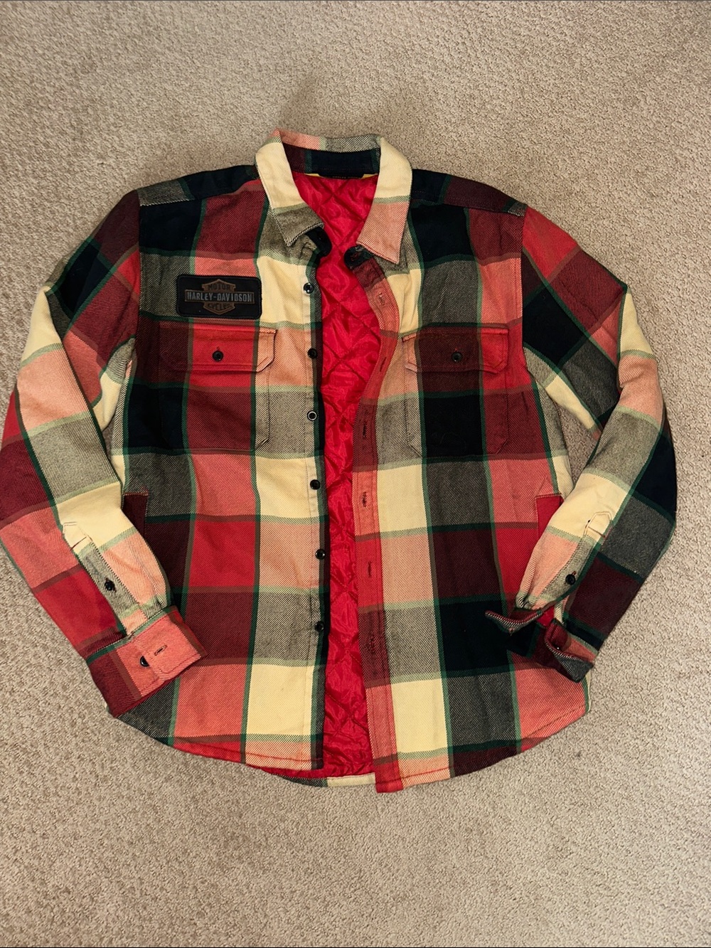 Harley-Davidson Red, Cream & Black Quilted Plaid Jacket